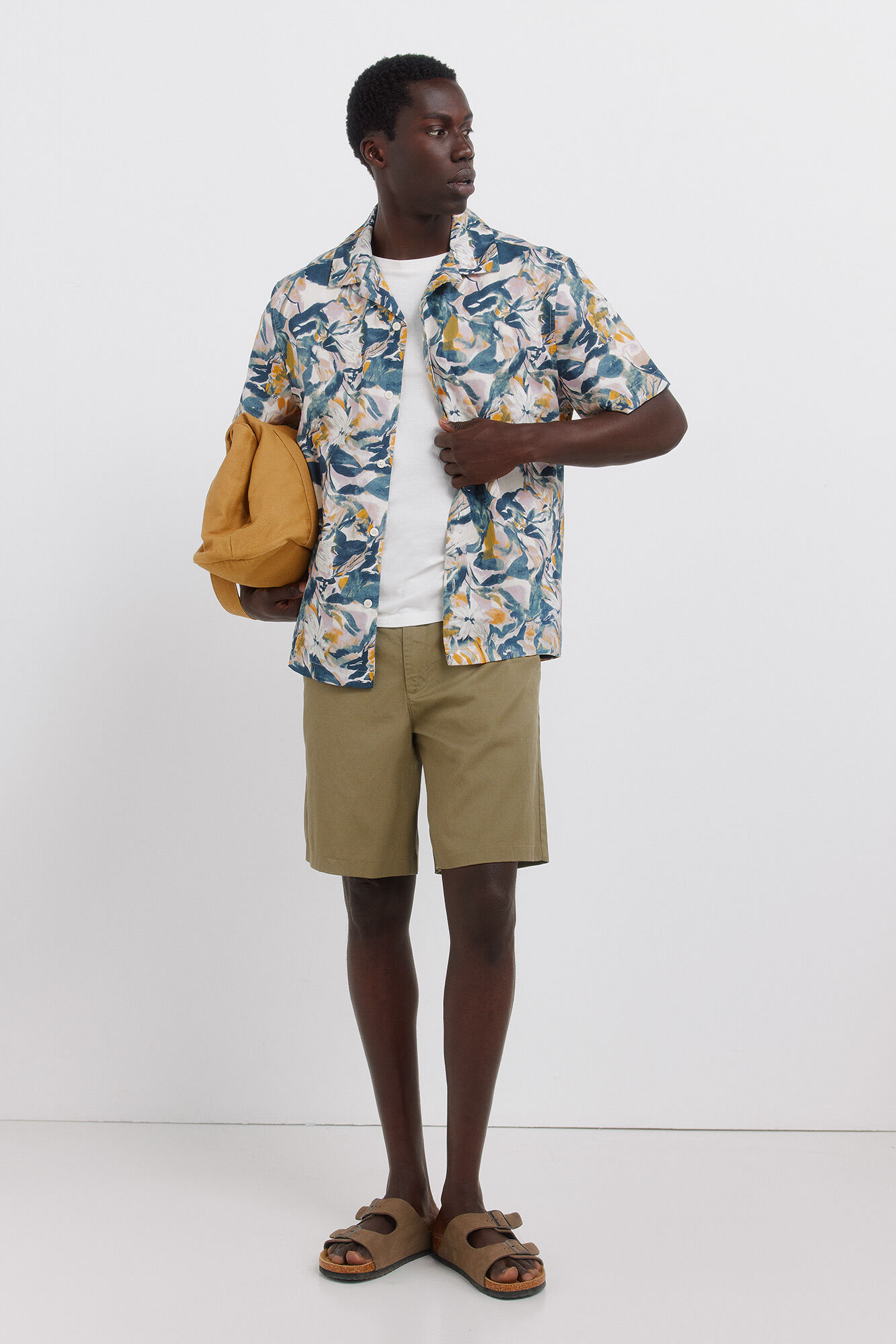Springfield Camisa de lino de manga corta estampado