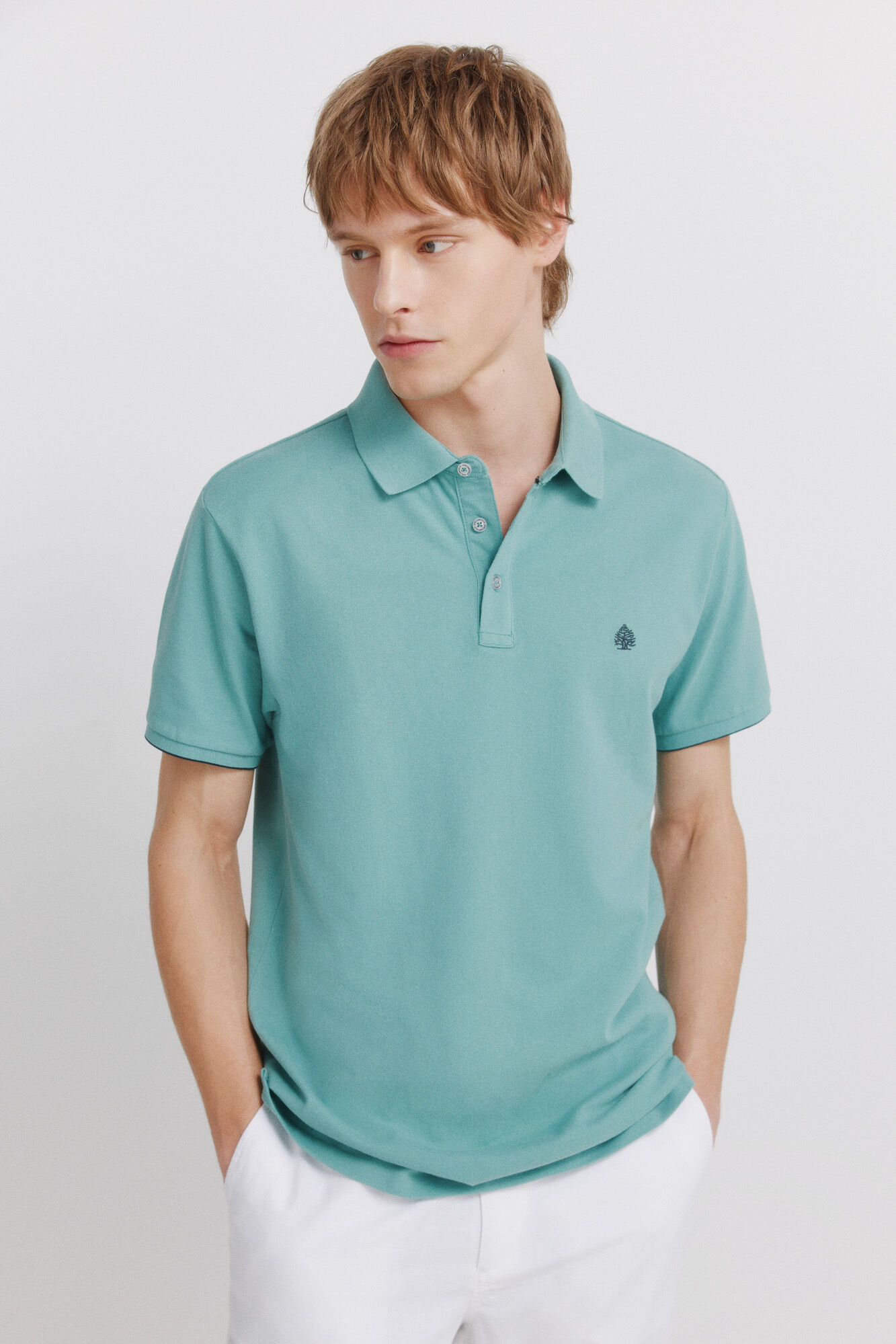 Springfield Polo piqu&eacute; de pu&ntilde;o de contraste slim fit turquesa