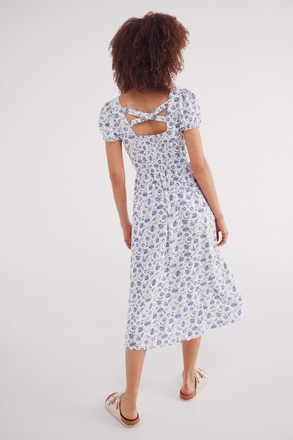 Springfield Vestido midi espalda cruzada lino estampado