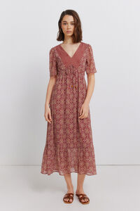 Springfield Vestido midi con estampado cenefa en el escote