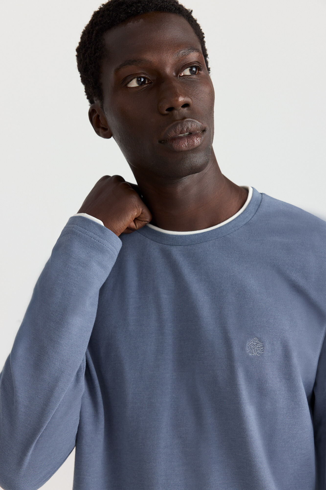 Springfield Playera manga larga doble cuello melange azul