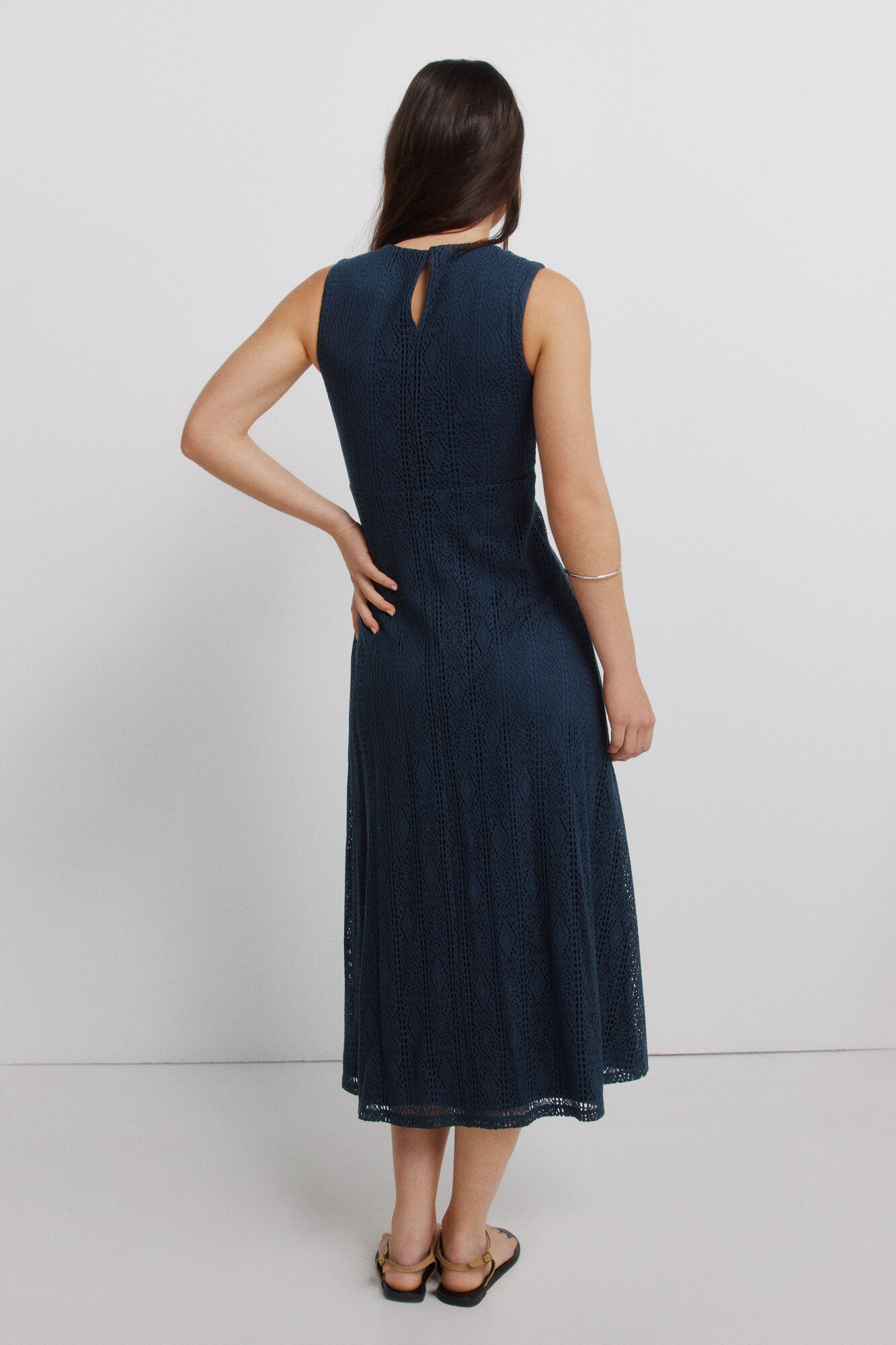 Springfield Vestido midi de tirantes bordado azul