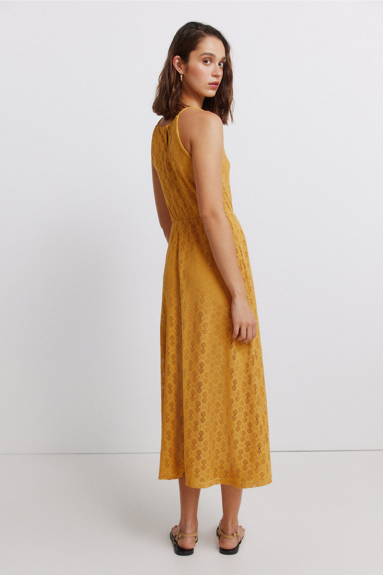Springfield Vestido midi halter bordado amarillo