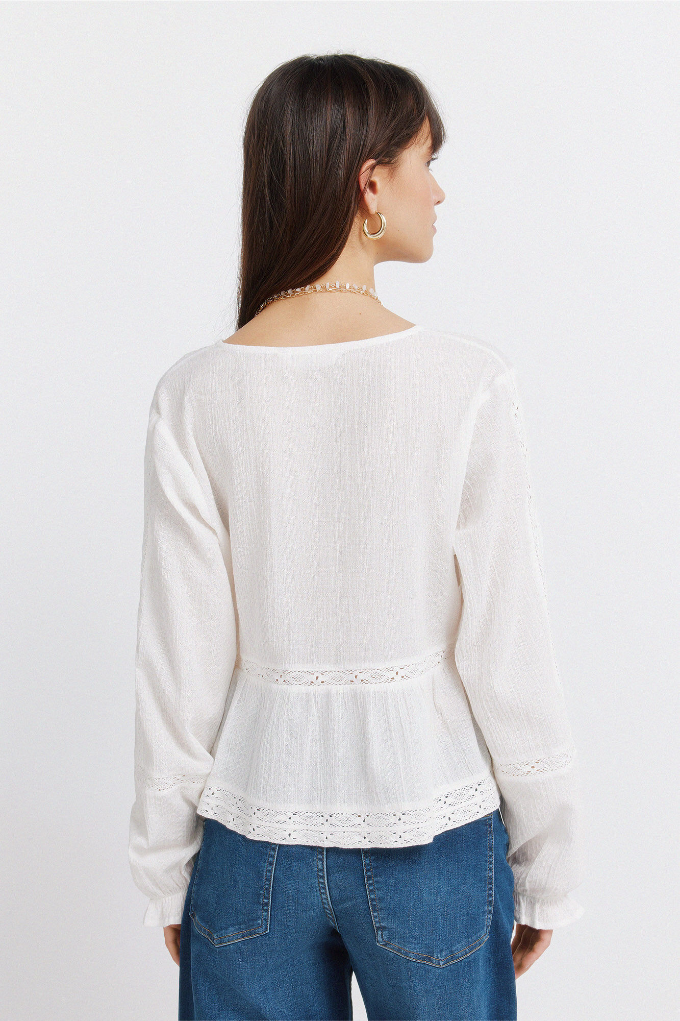 Springfield Blusa rom&aacute;ntica blanca beige