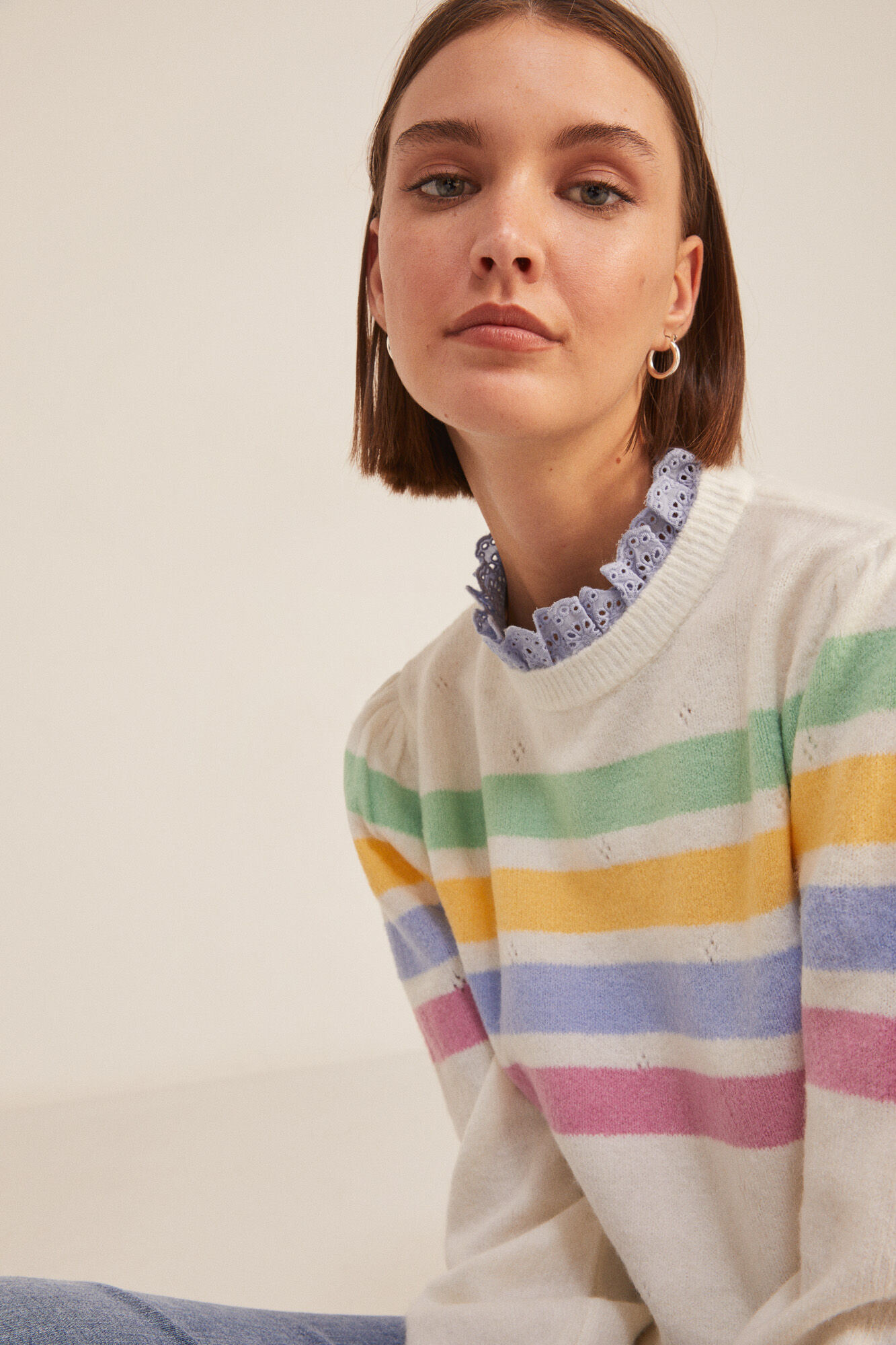 Springfield Su&eacute;ter Rayas Cuello Camisero beige