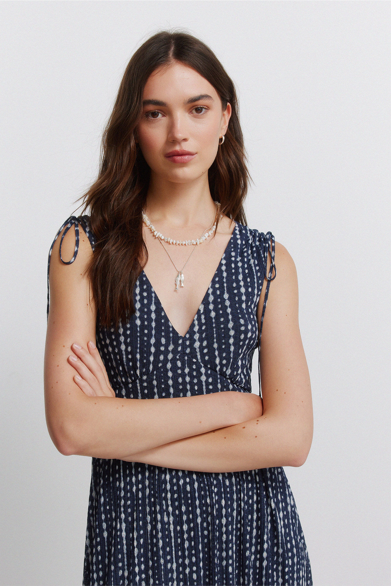 Springfield Vestido de tirantes con frunces en los hombros azul