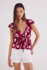Springfield Top escote cruce estampado púrpura