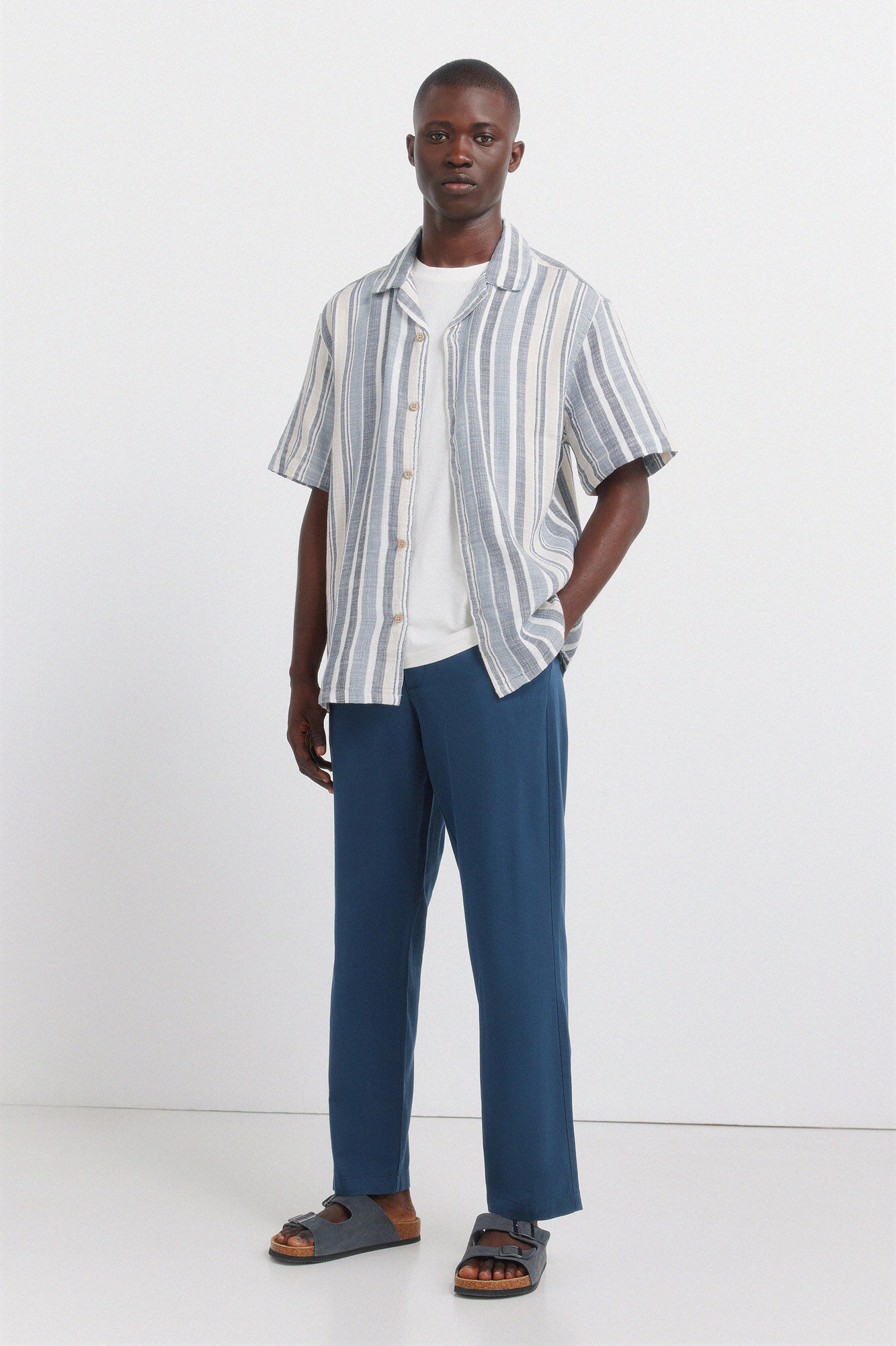 Springfield Camisa de manga corta de rayas r&uacute;stica azul mezcla