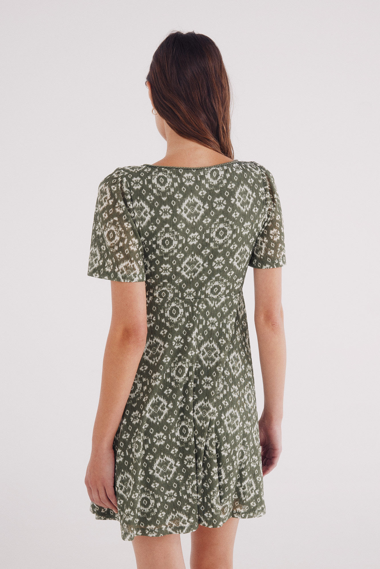 Springfield Vestido corto manga capa estampado verde