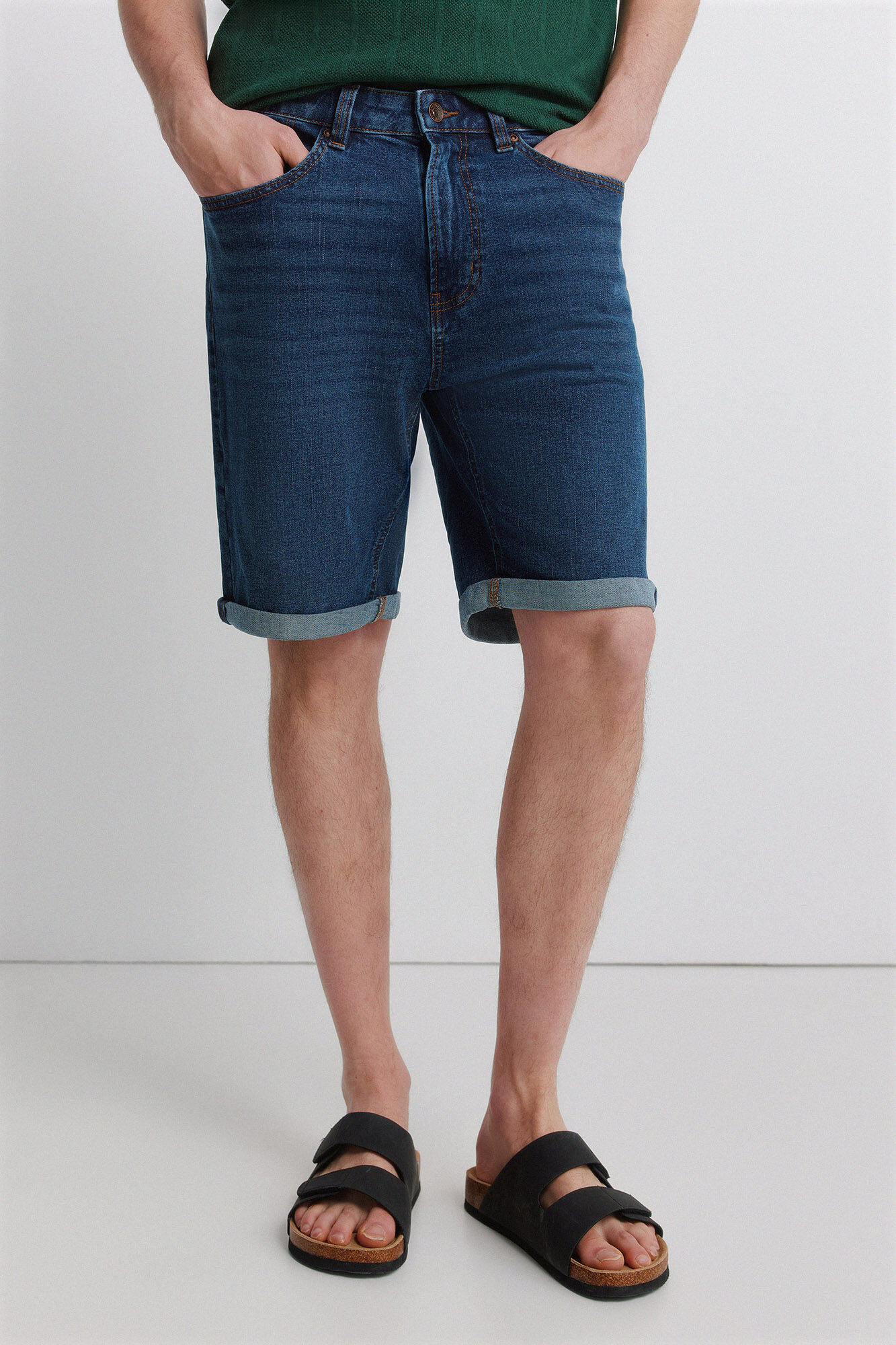 Springfield Bermudas de mezclilla b&aacute;sicas lavado oscuro slim fit
