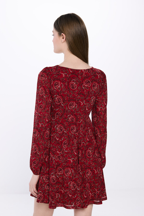 Springfield Vestido corto escote zigzag estampado rojo