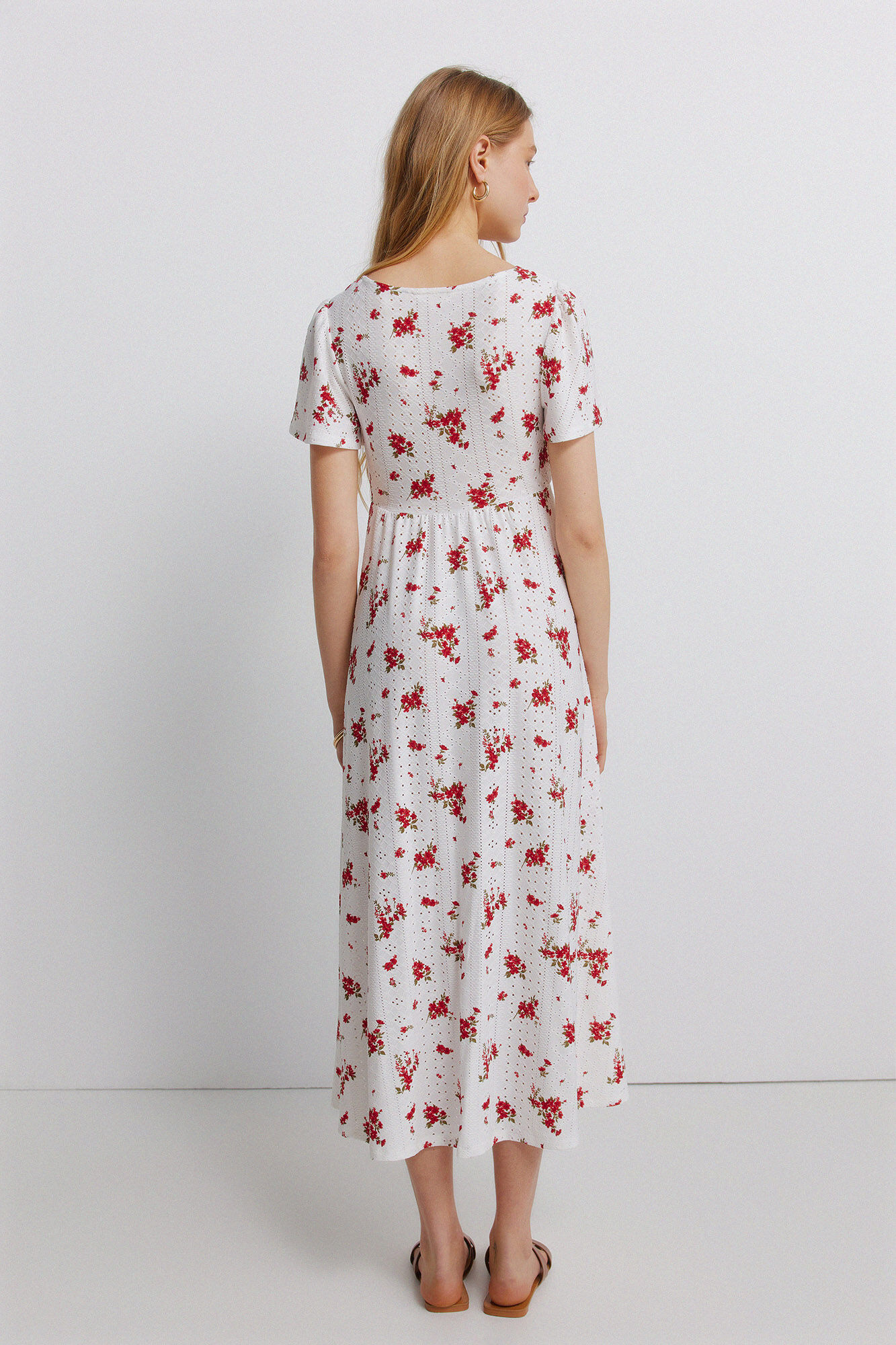 Springfield Vestido midi bordado suizo naranja