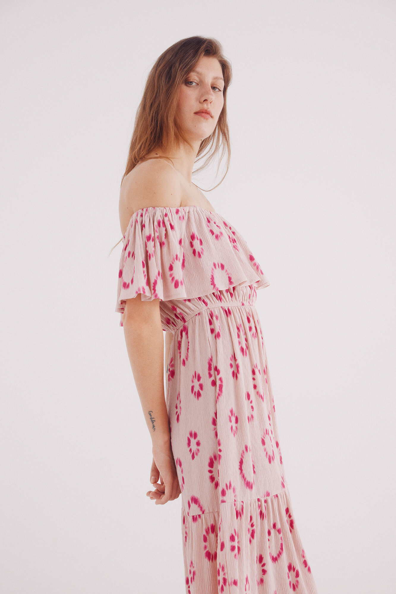 Springfield Vestido midi volante estampado morado/lila