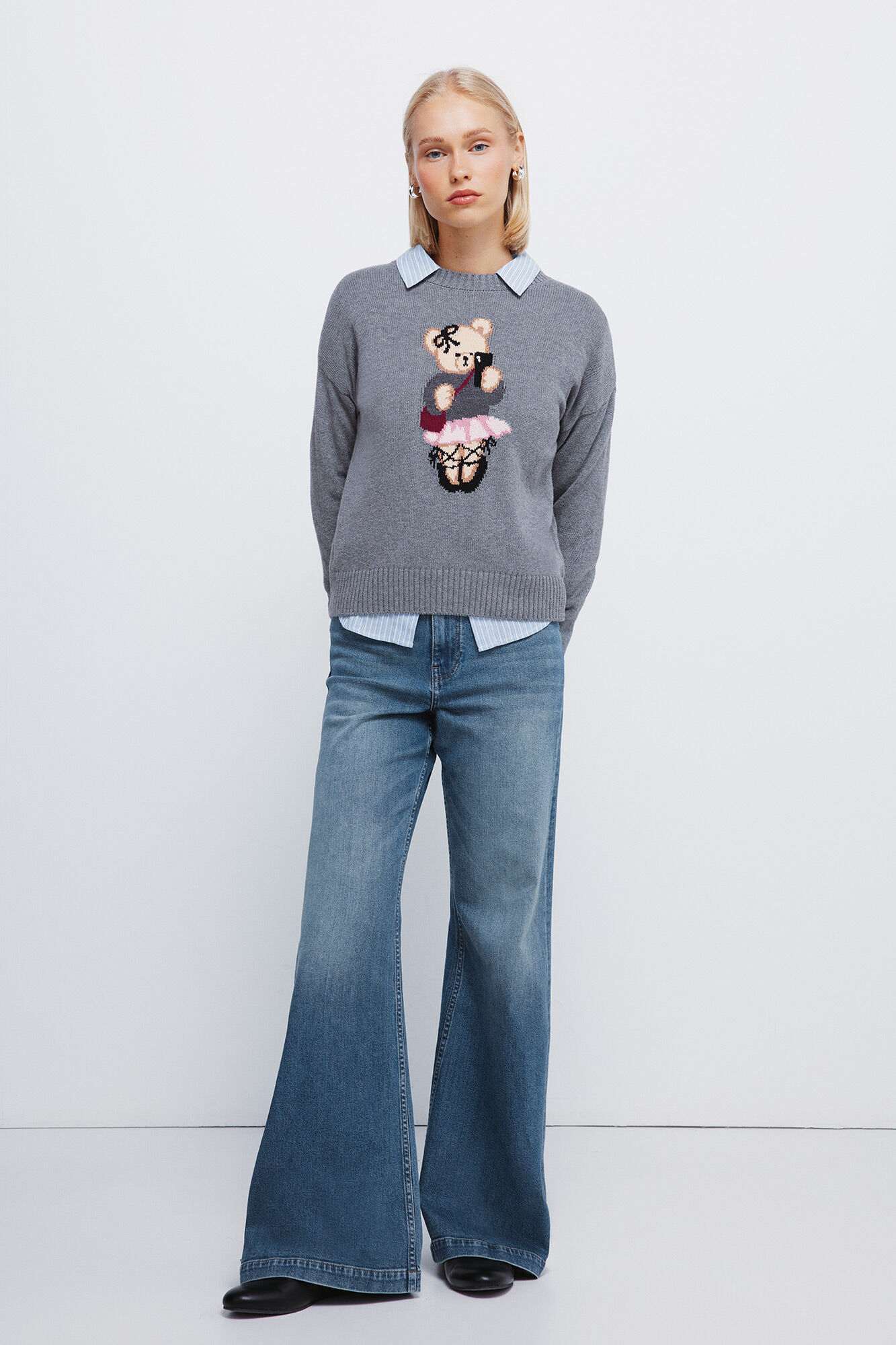 Springfield Jersey de oso con intarsia gris