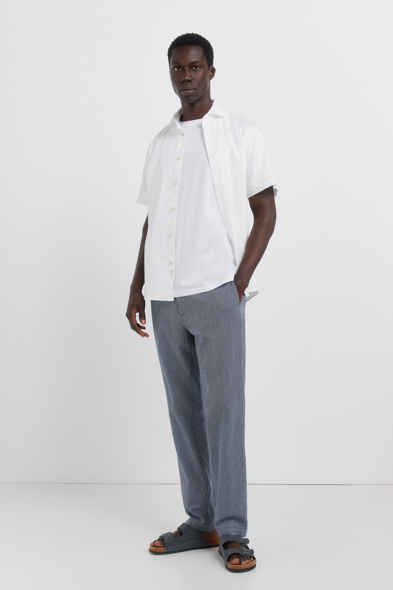 Springfield Pantal&oacute;n chino de lino a rayas straight fit
