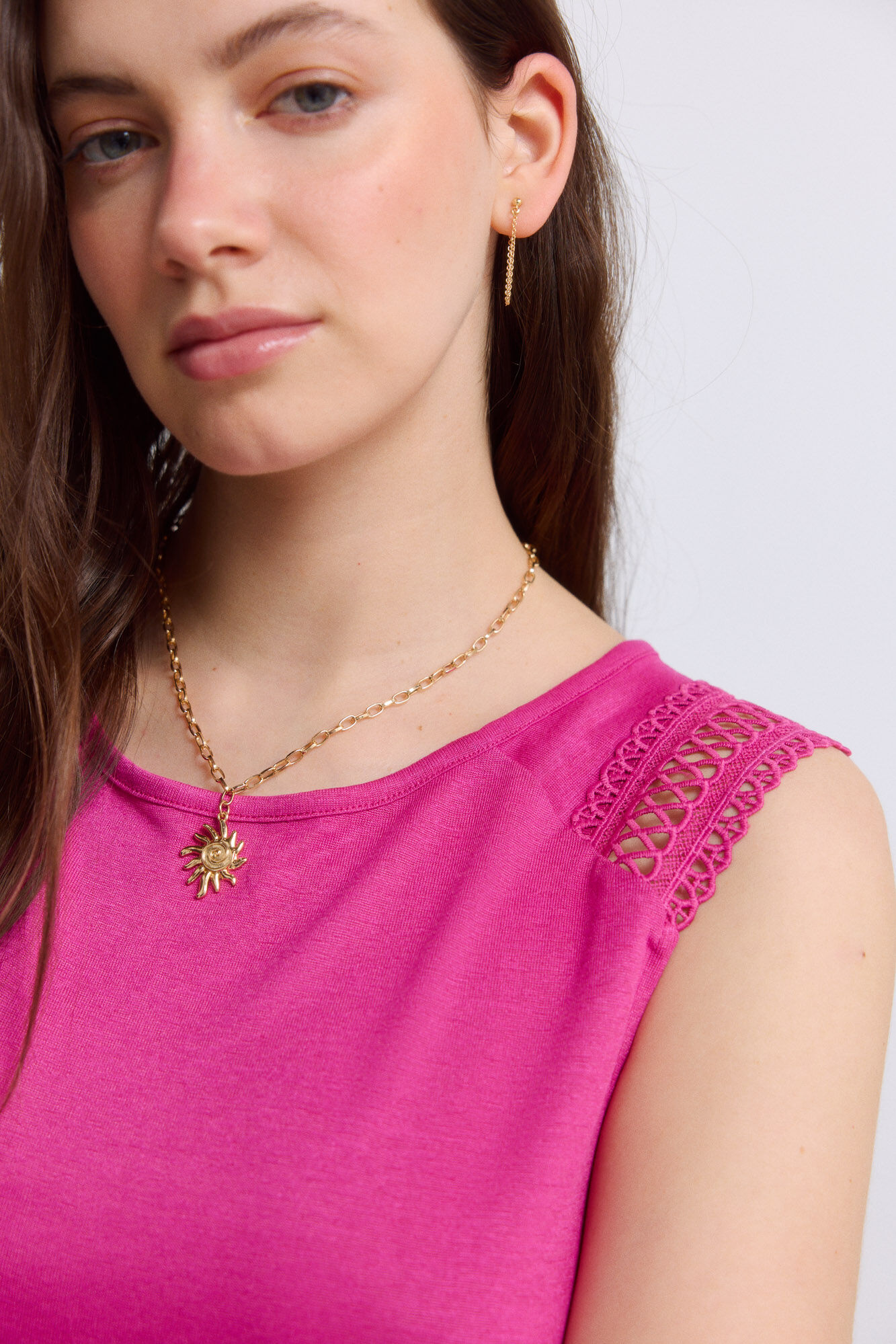 Springfield Playera sin mangas de crochet fucsia