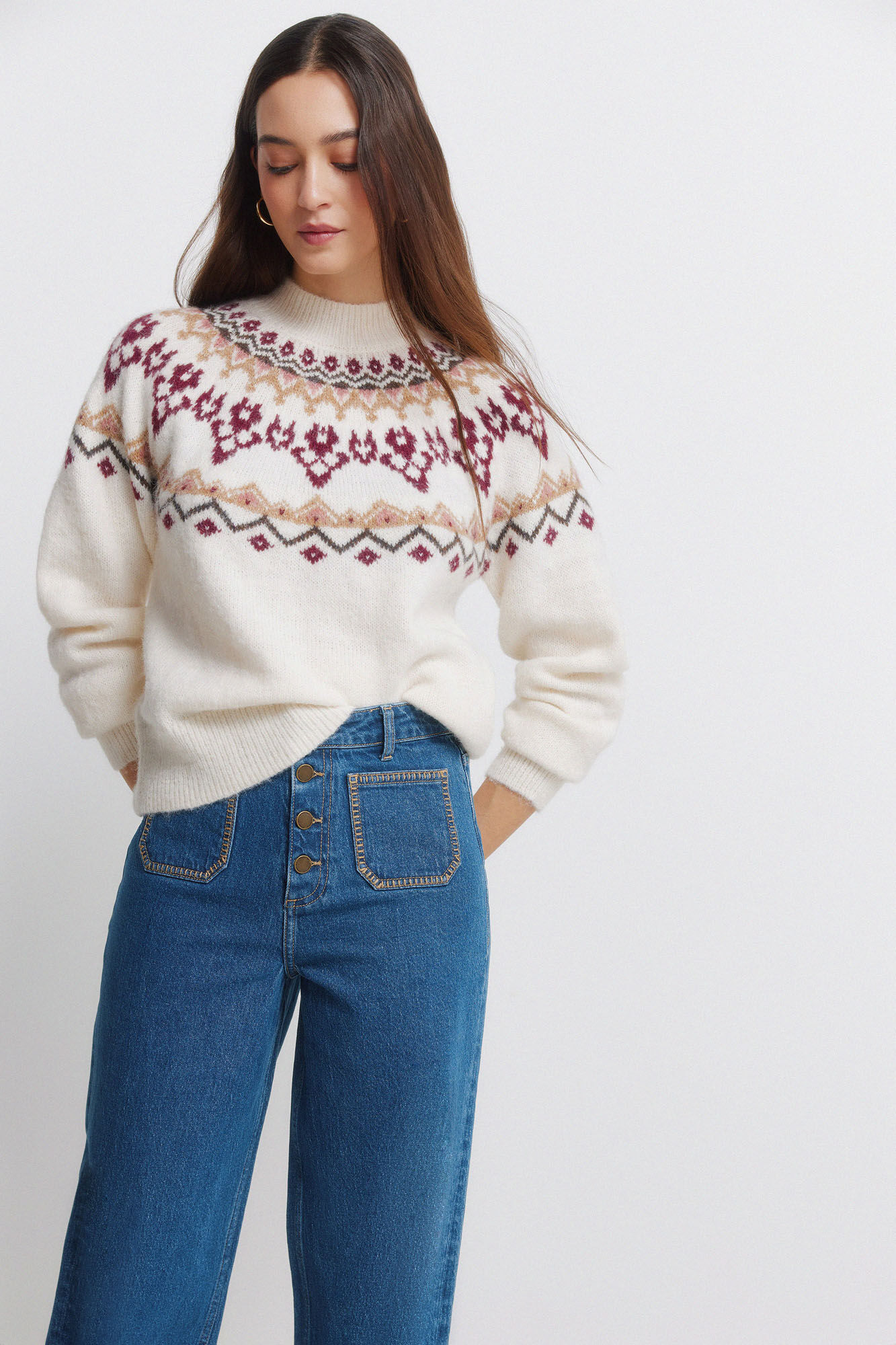 Springfield Jeans s&uacute;per anchos con bolsillos de parche azul