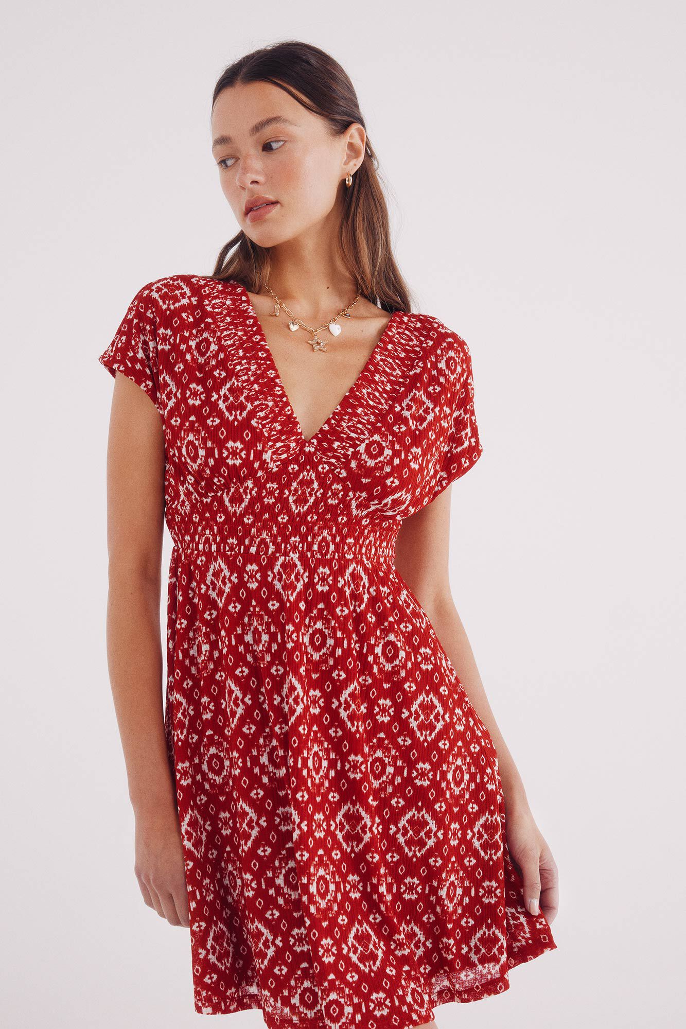 Springfield Vestido corto estampado geom&eacute;trico rojo