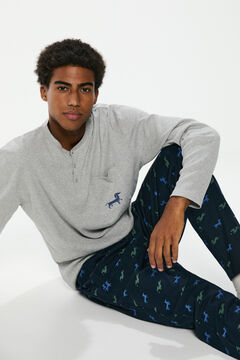 Springfield Pijama largo rib perro salchicha gris