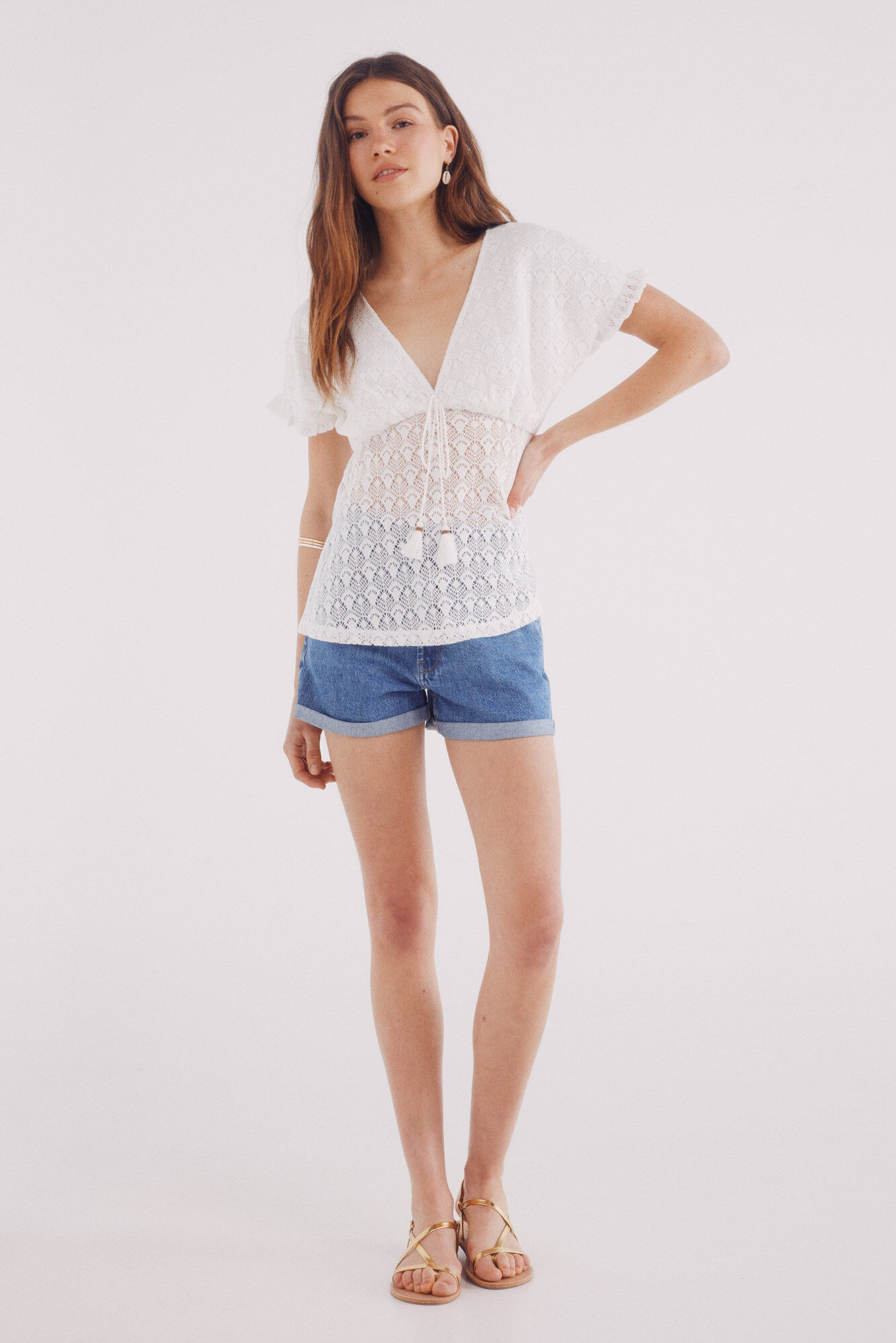 Springfield Top crochet lazo borlas marfil