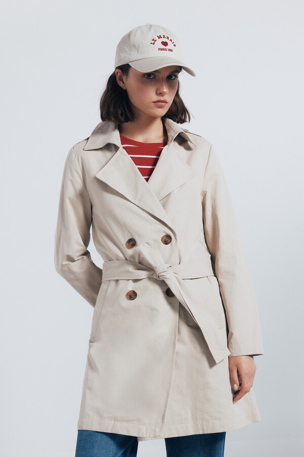 Springfield Gabardina abotonada cinturón beige