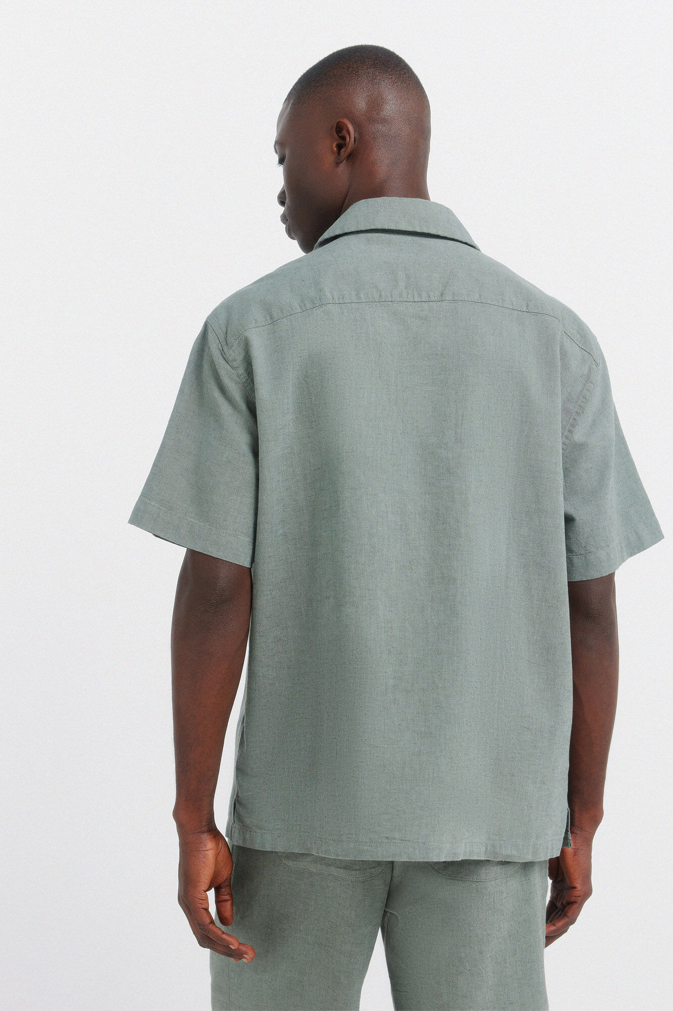 Springfield Camisa de manga corta bowling de lino caza oscuro