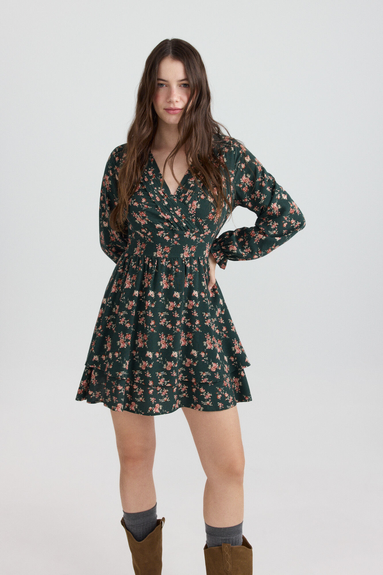 Springfield Vestido corto estampado con volantes