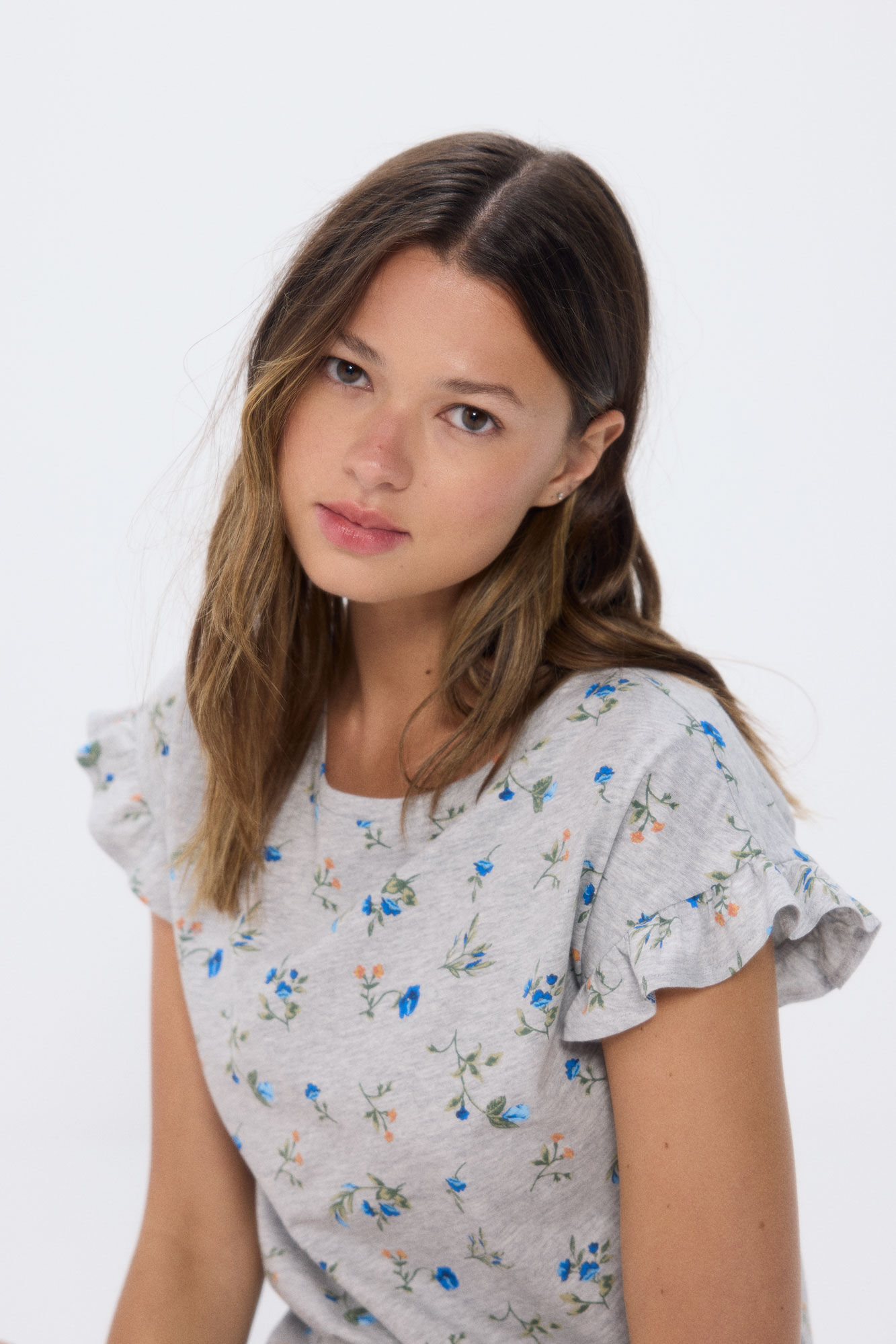 Springfield Playera estampada mangas volante gris