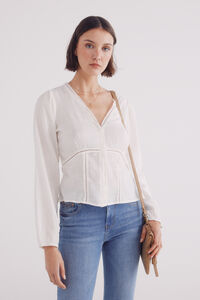 Springfield Blusa escote pico lace beige