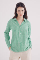 Springfield Blusa polera algodón lino verde
