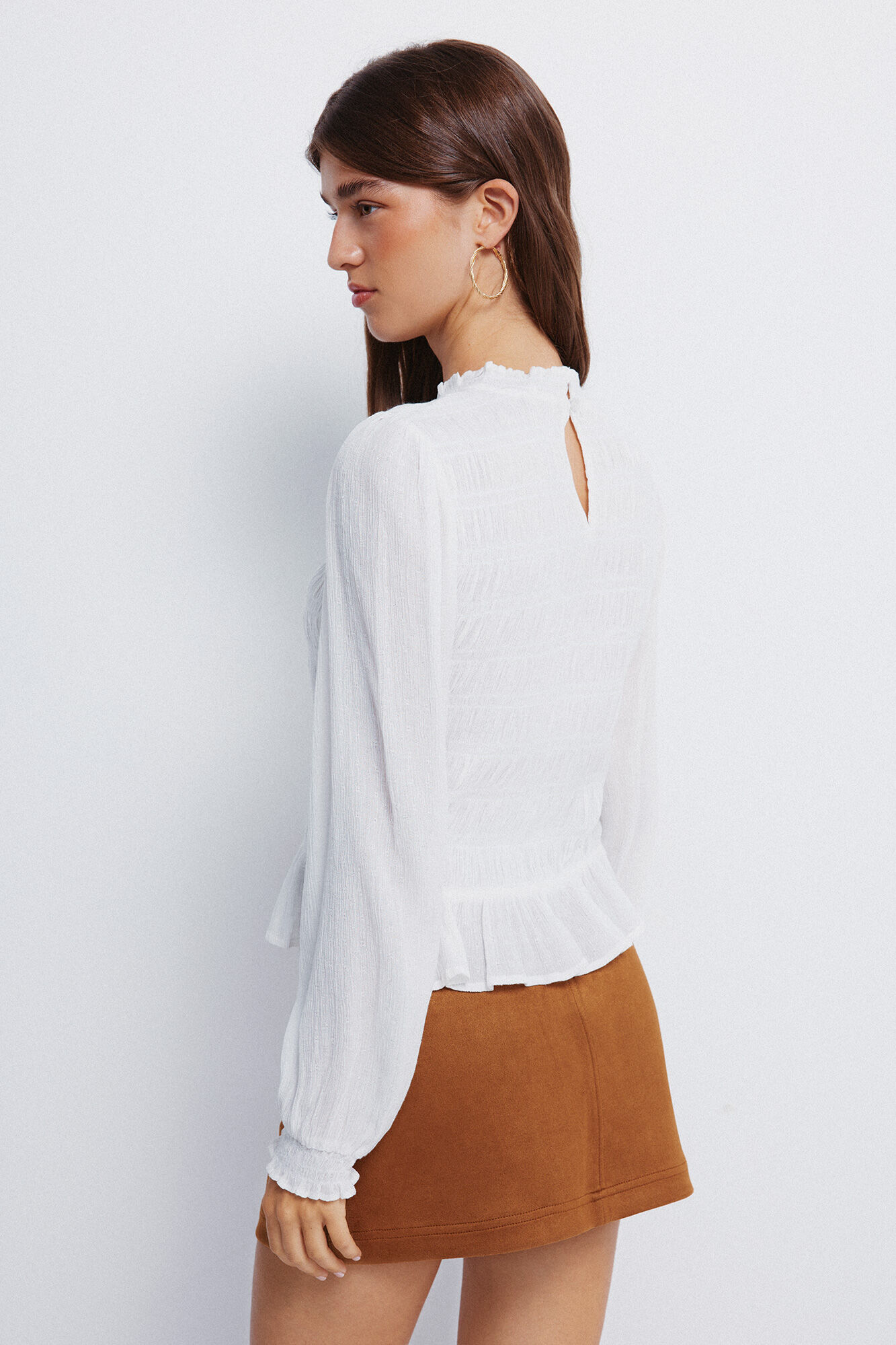 Springfield Blusa rom&aacute;ntica con bandas el&aacute;sticas caf&eacute;