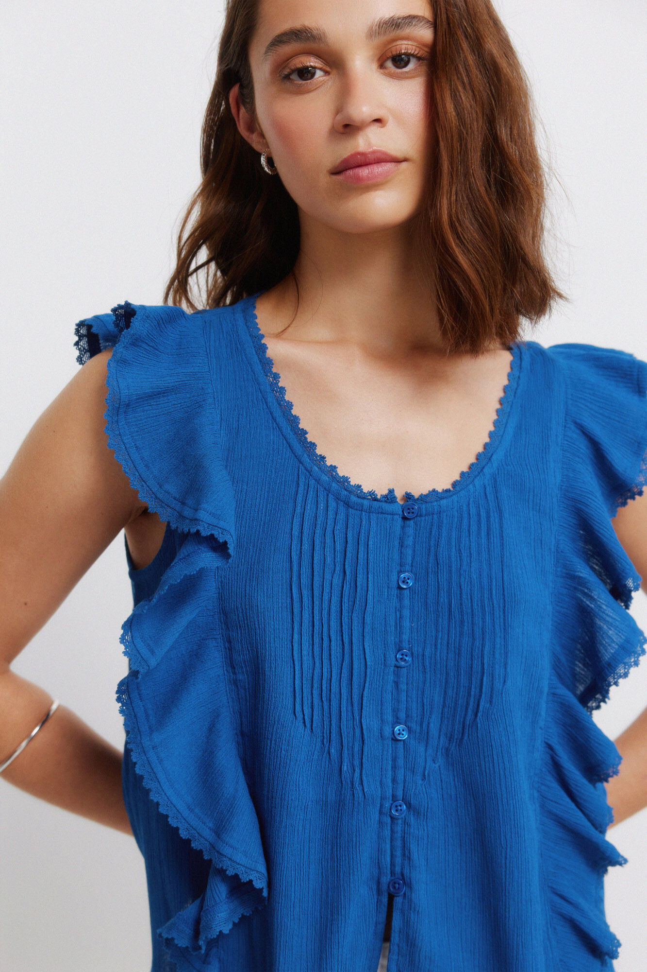 Springfield Blusa rom&aacute;ntica con volantes azul