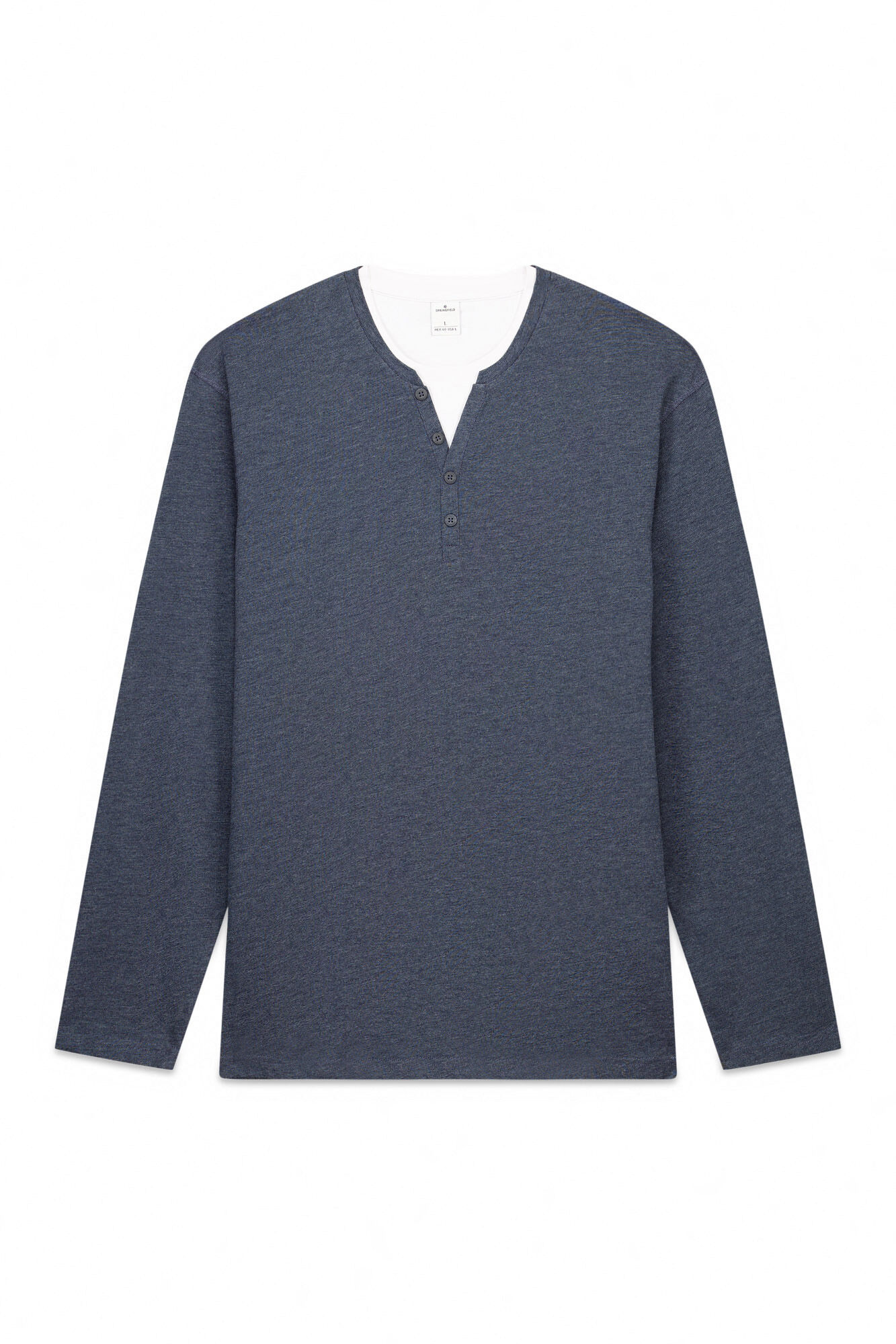 Springfield playera Cuello redondo con botones de manga larga azul