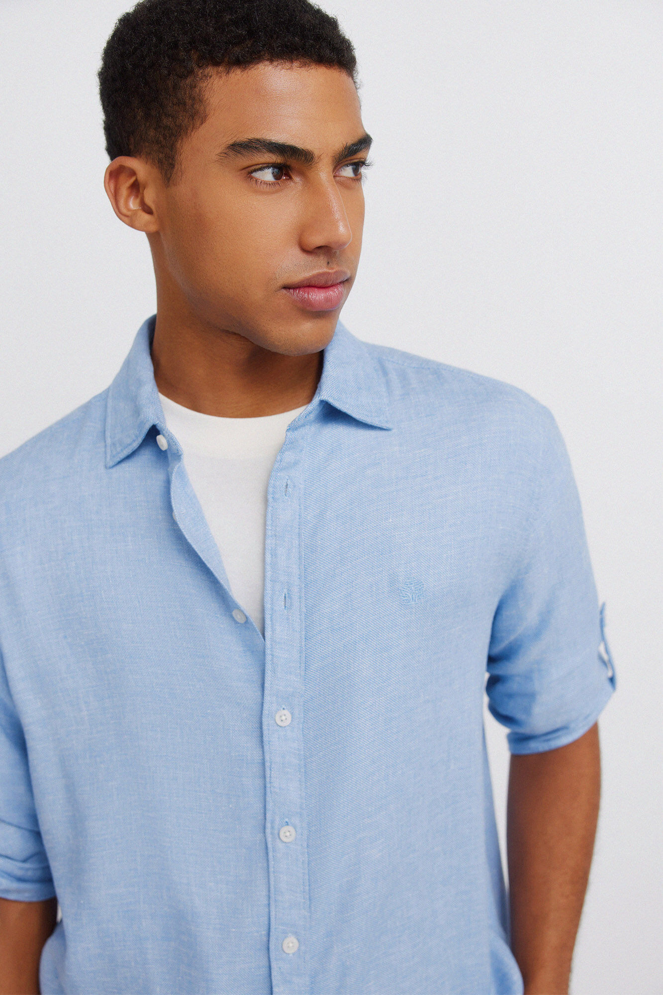 Springfield Camisa manga 3/4 de lino viscosa azul