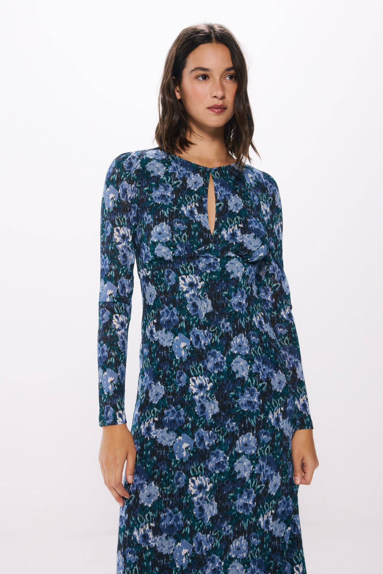 Springfield Vestido midi estampado flores azules negro