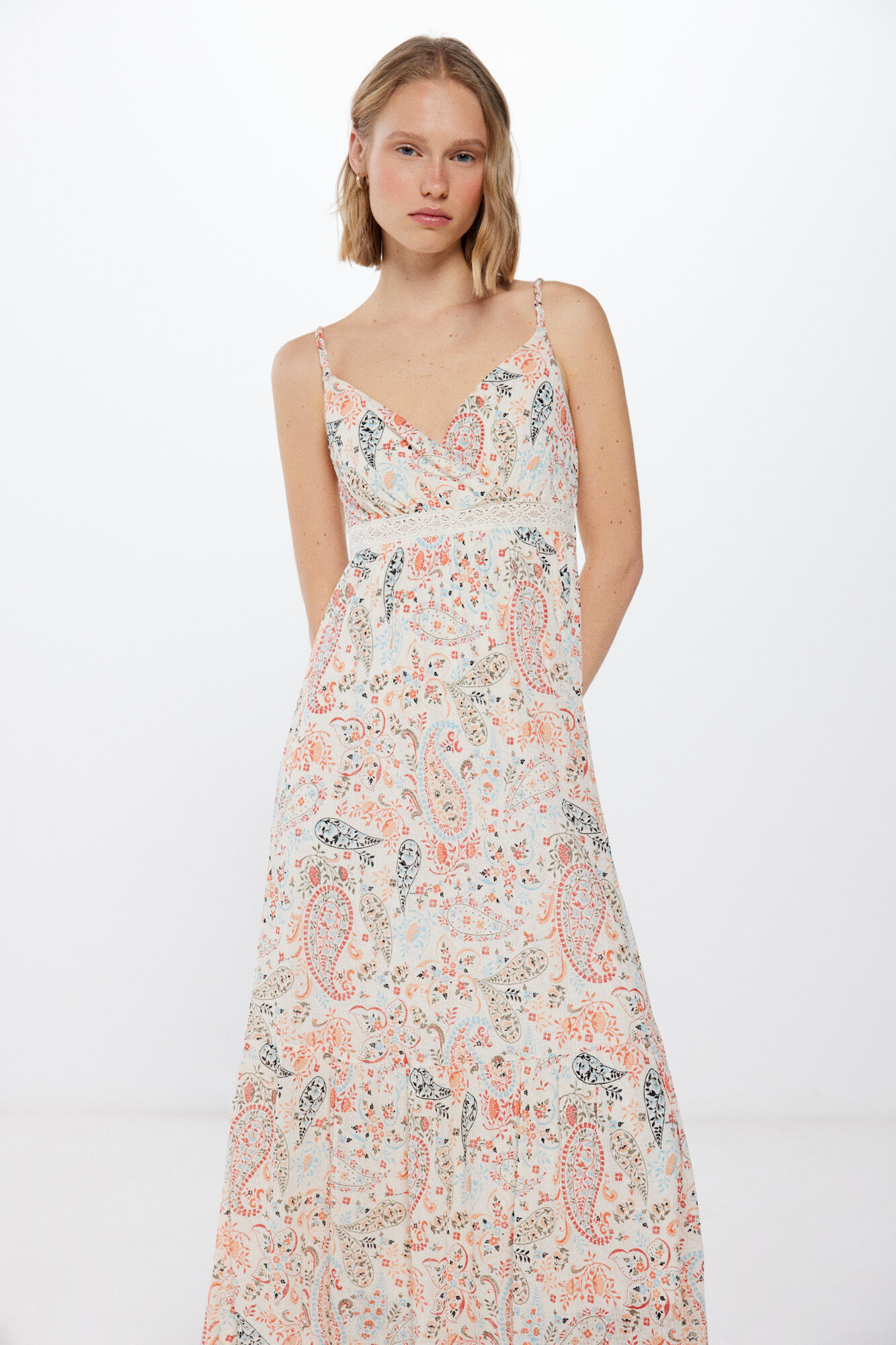 Springfield Vestido midi estampado paisley beige