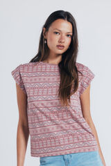 Springfield Playera estampada manga trabilla rosa