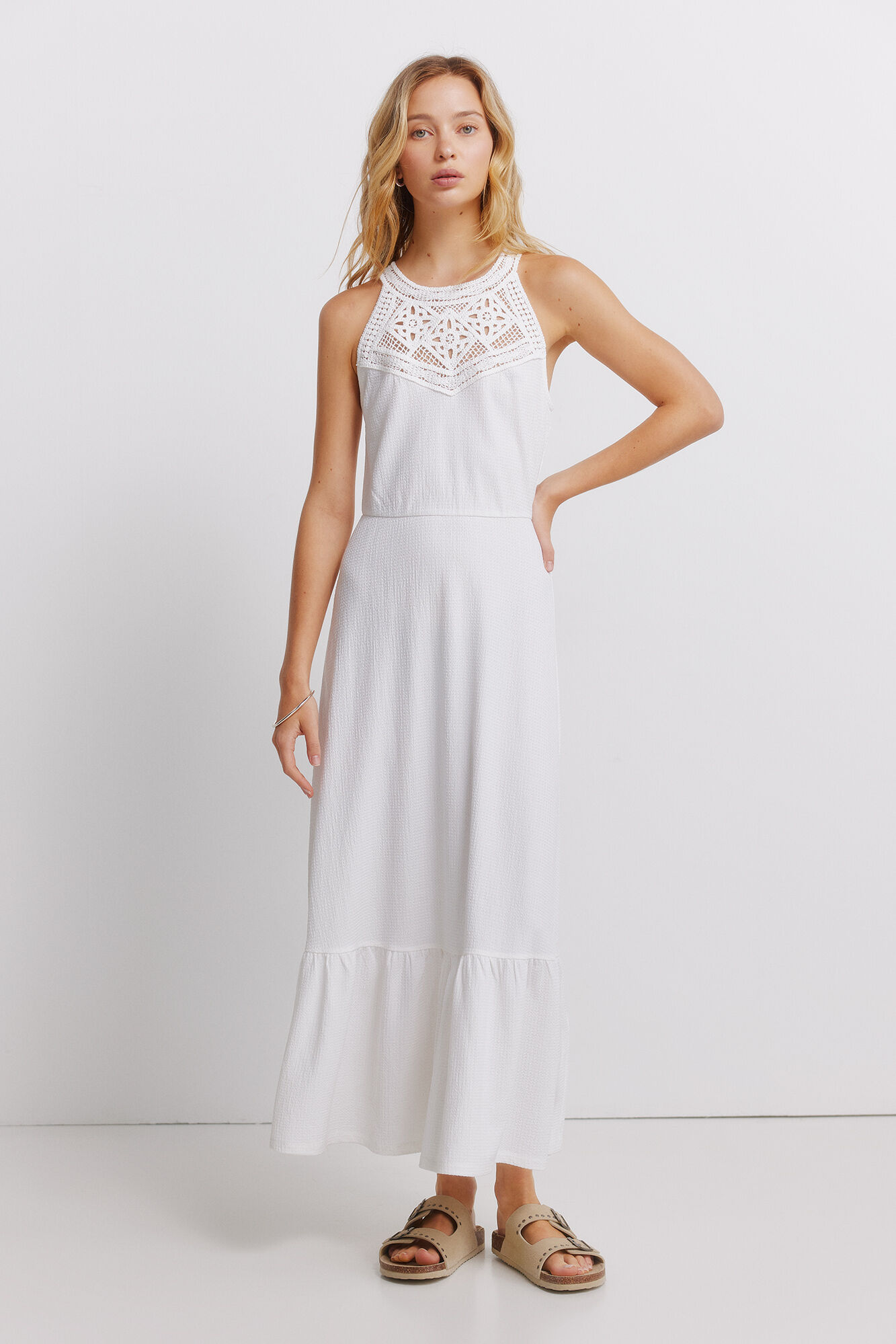 Springfield Vestido midi cuello halter de crochet