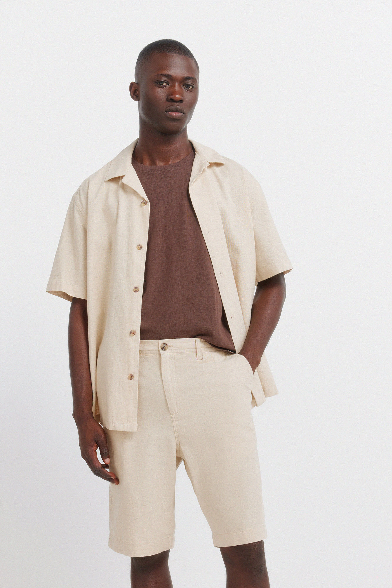 Springfield Bermudas de lino relaxed fit beige