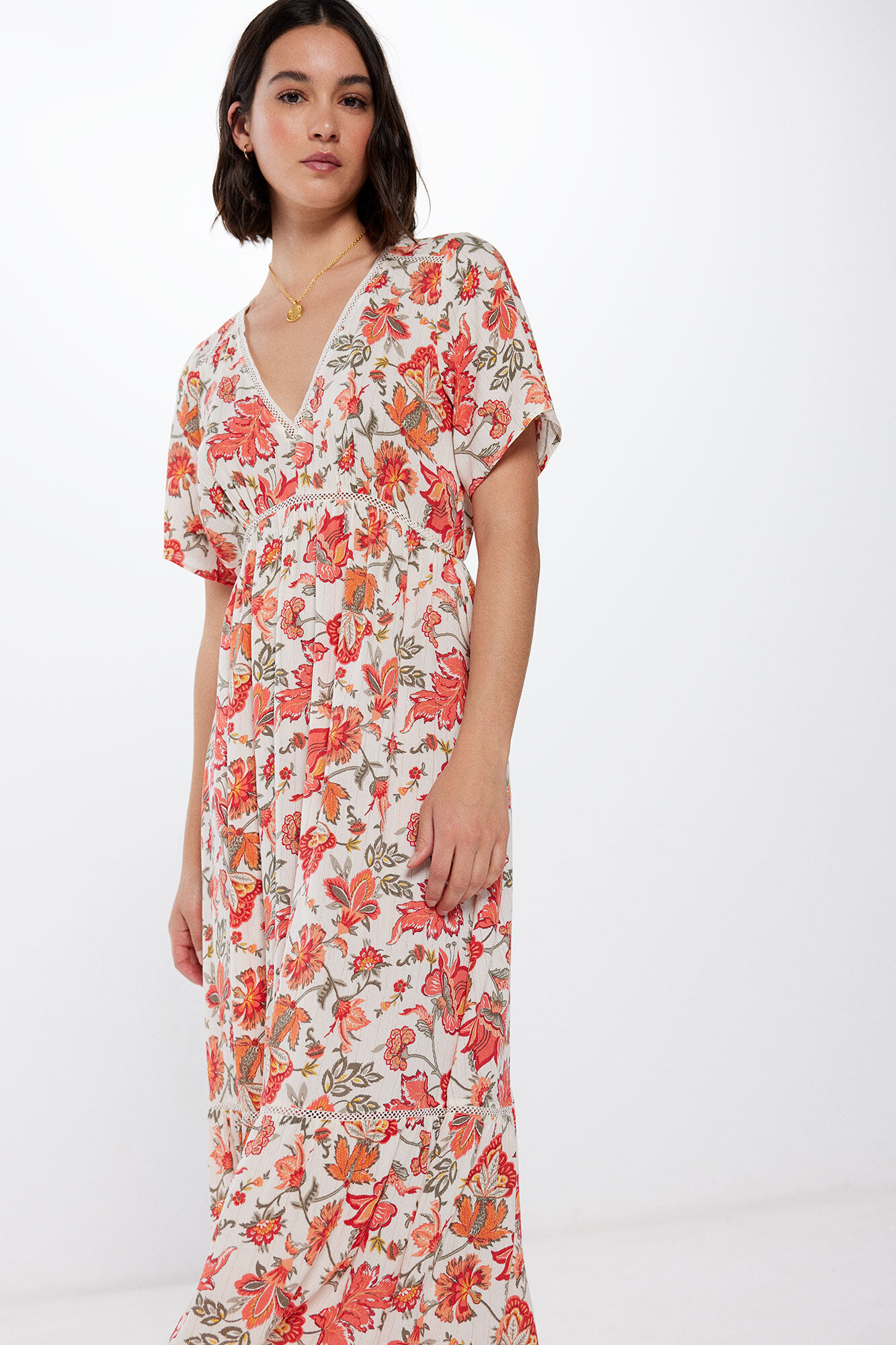 Springfield Vestido midi estampado lace naranja