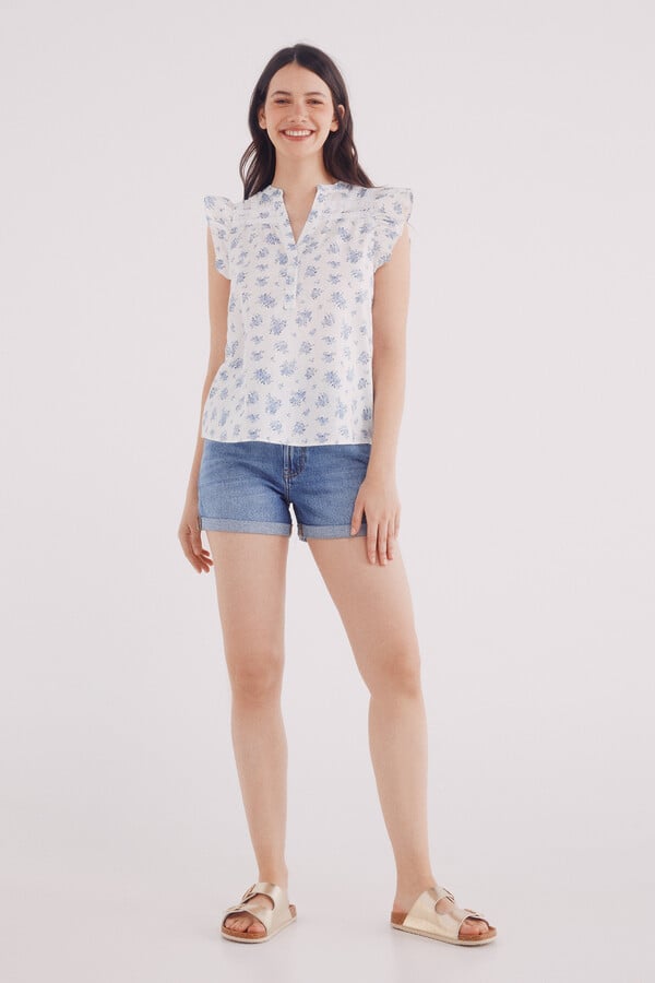 Springfield Blusa lace insertado azul mezcla