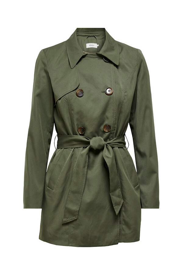 Only Gabardina midi con cinturón caza oscuro