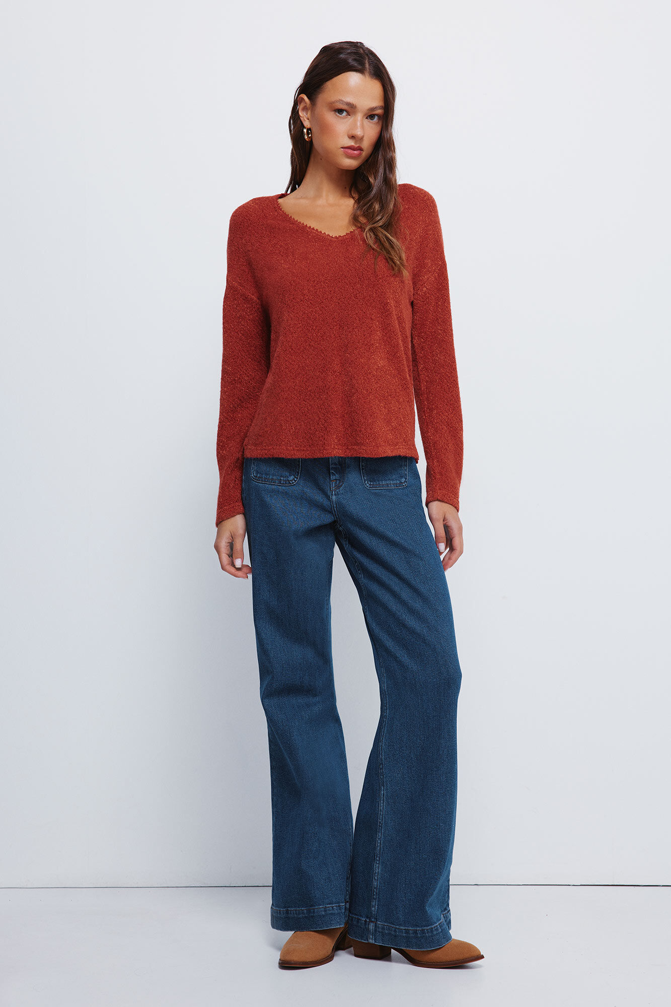 Springfield Jersey chenilla escote puntilla naranja