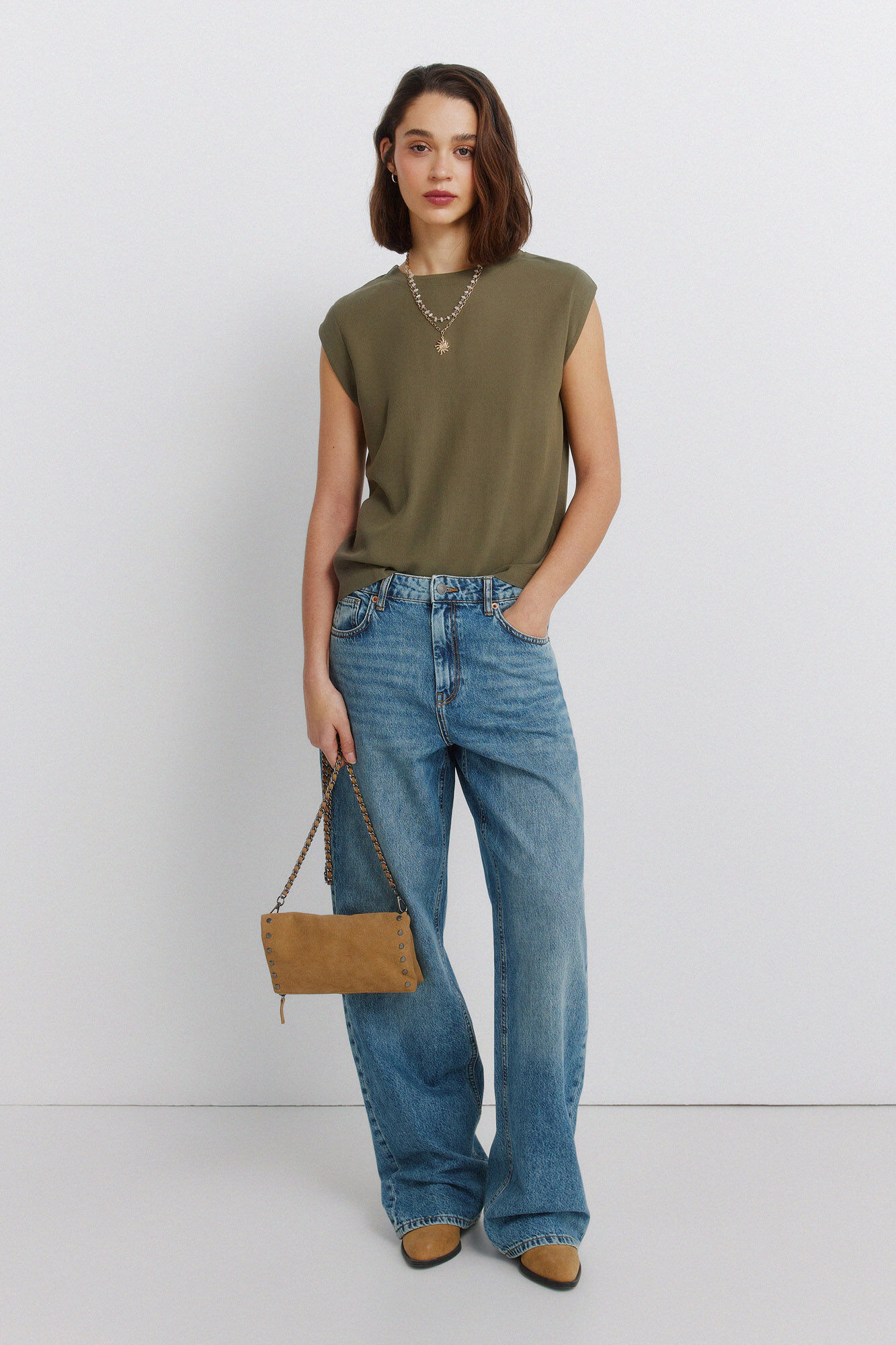 Springfield Playera recta b&aacute;sica lisa khaki