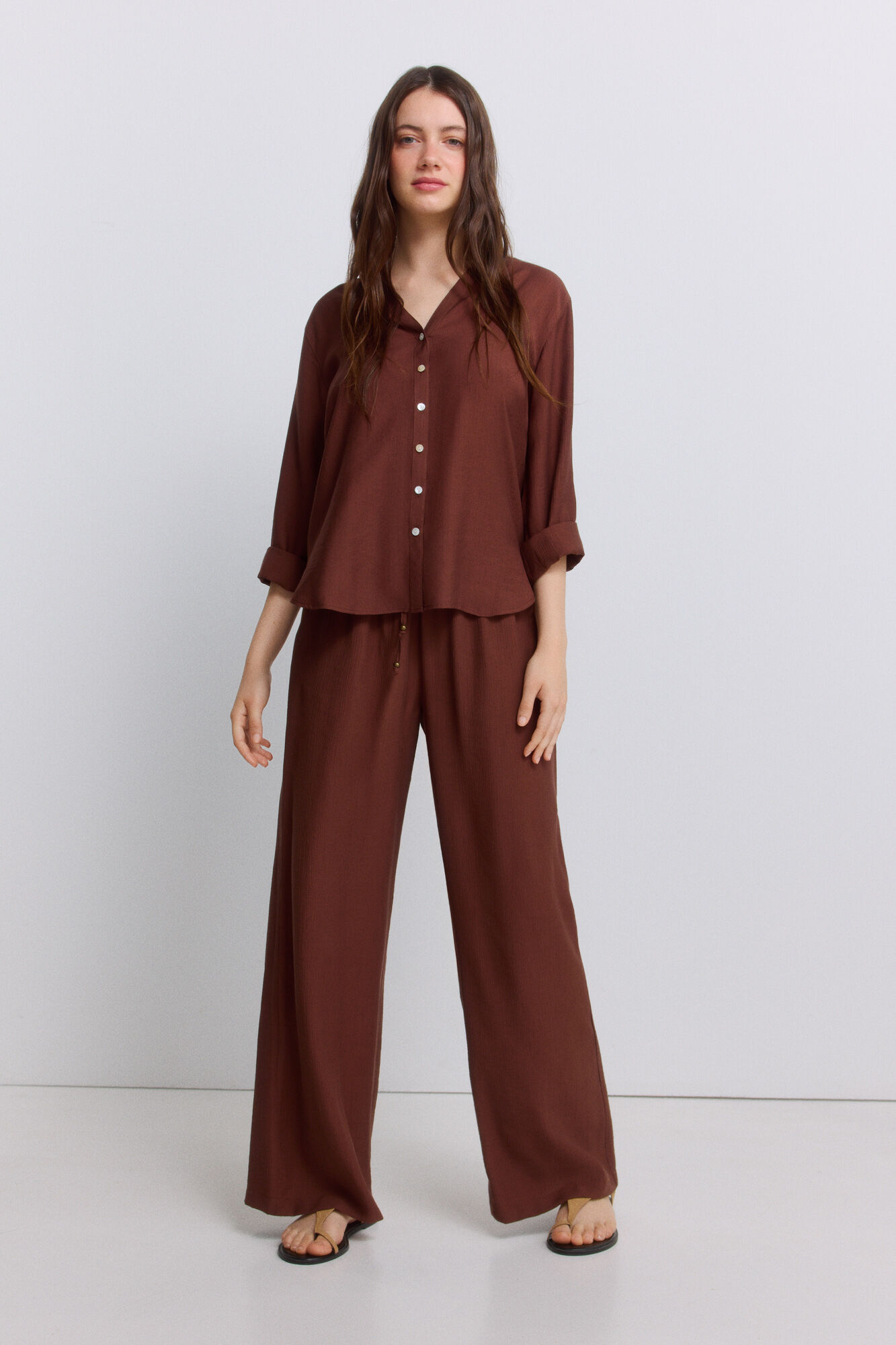 Springfield Pantal&oacute;n largo fluido ancho caf&eacute;