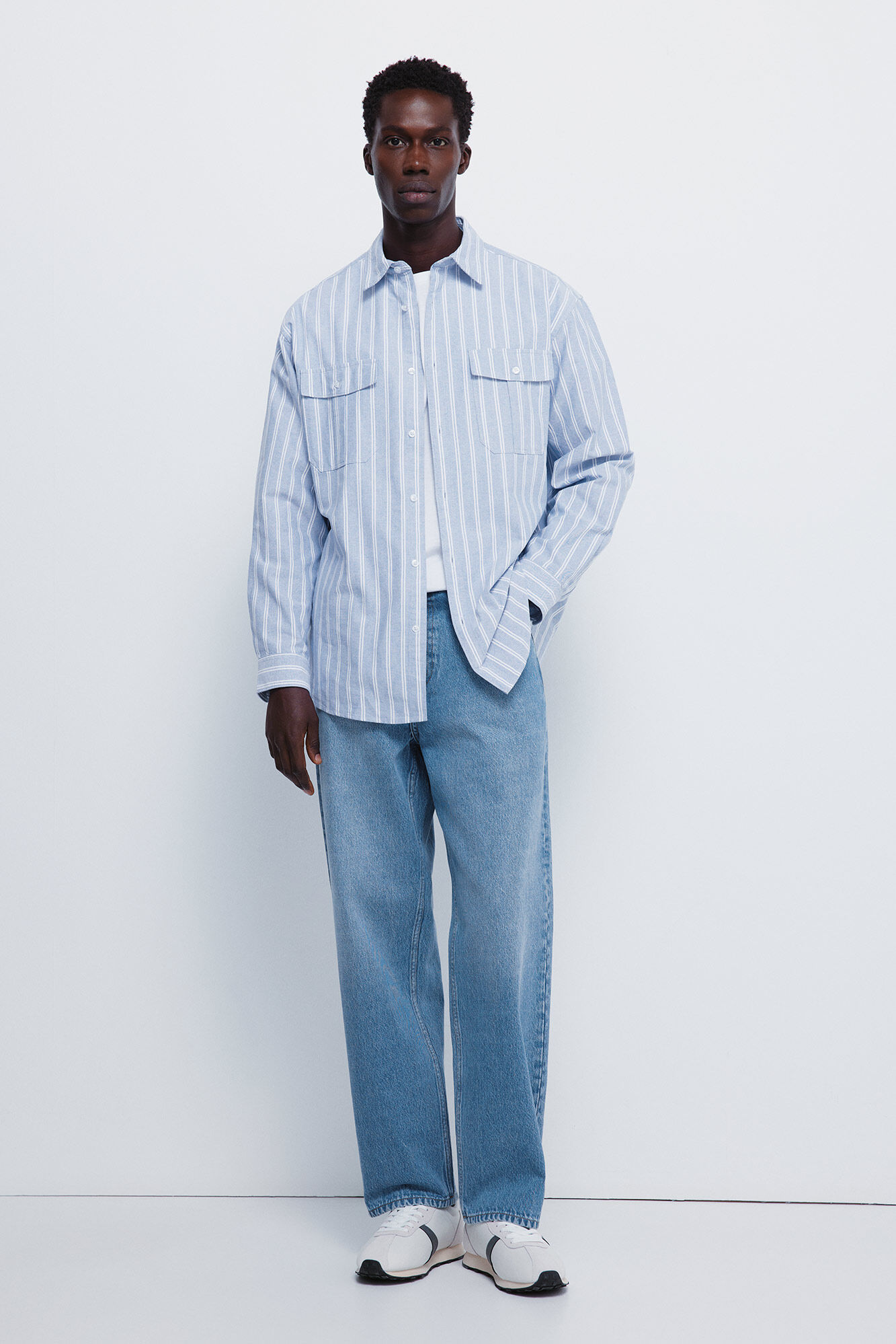 Springfield Camisa Oxford de rayas con bolsillos azul