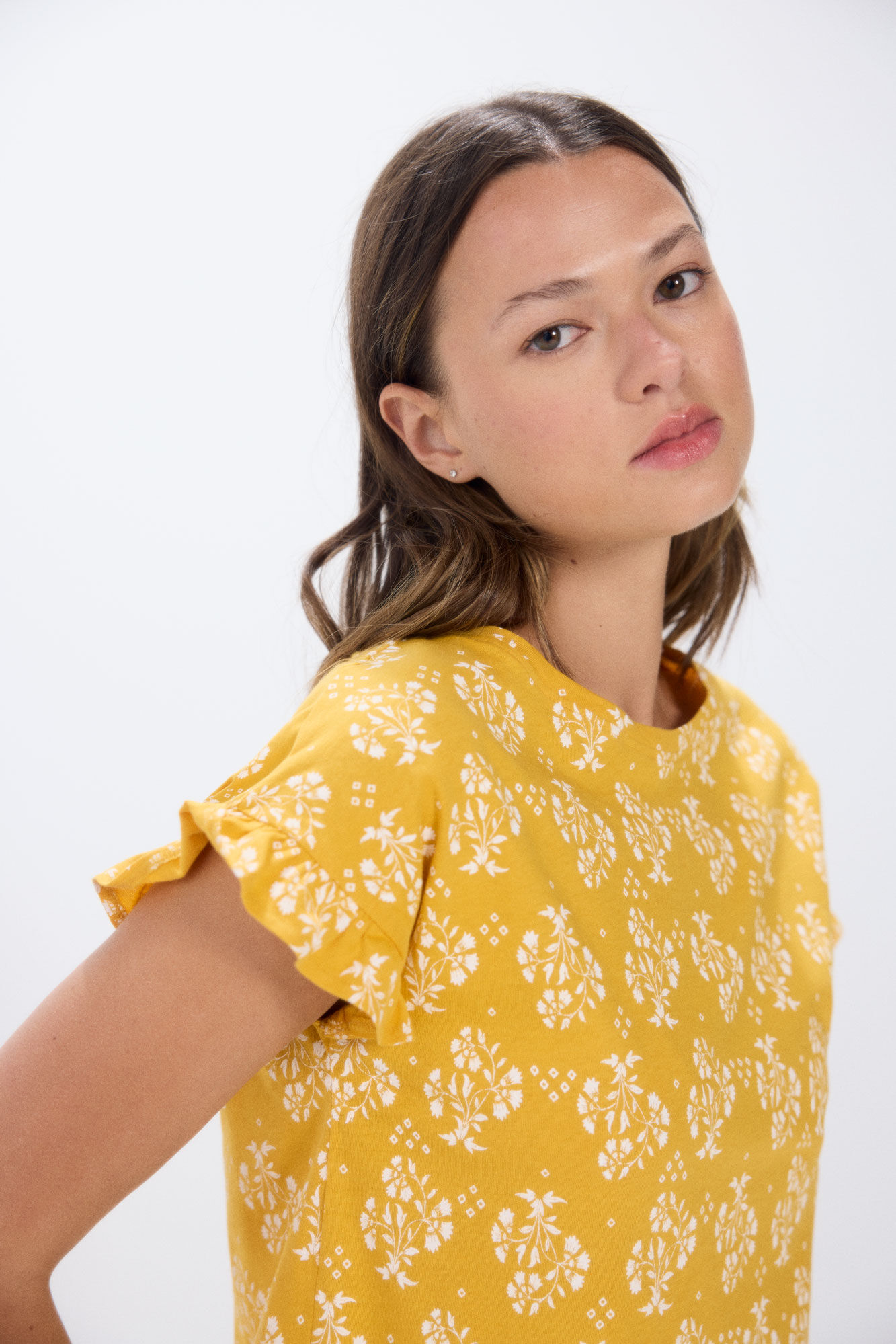 Springfield Playera estampada mangas volante amarillo