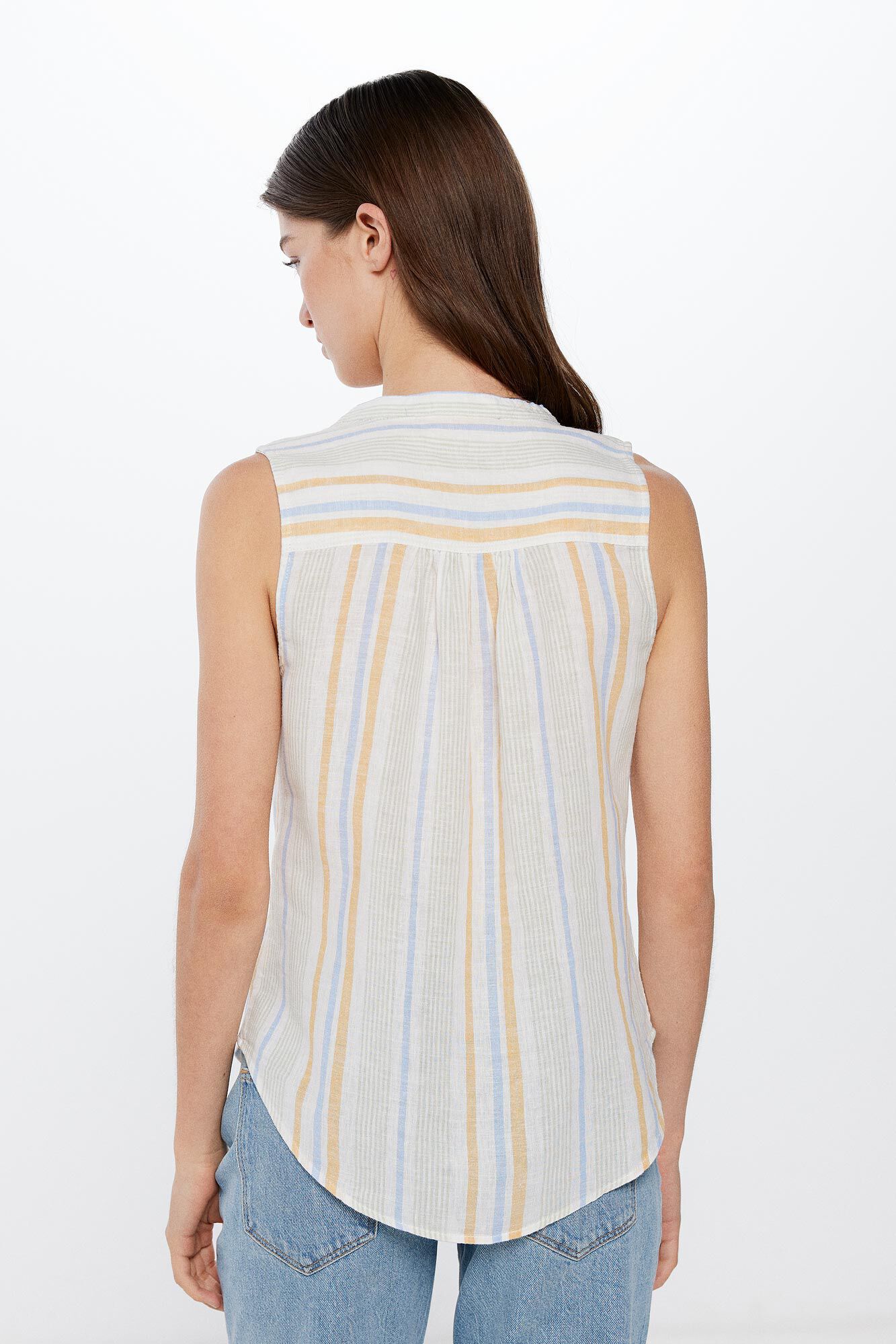 Springfield Blusa cuello mao sin mangas algod&oacute;n lino amarillo