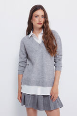 Springfield Suéter combinado camisero gris