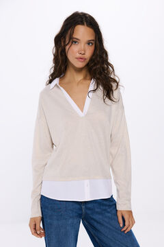 Springfield Playera cuello camisero combinada nude